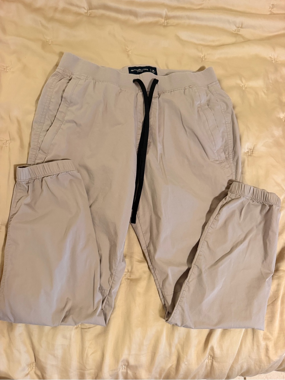 Abercrombie & Fitch Light Beige Men's Jogger Pants with Black Drawstring
